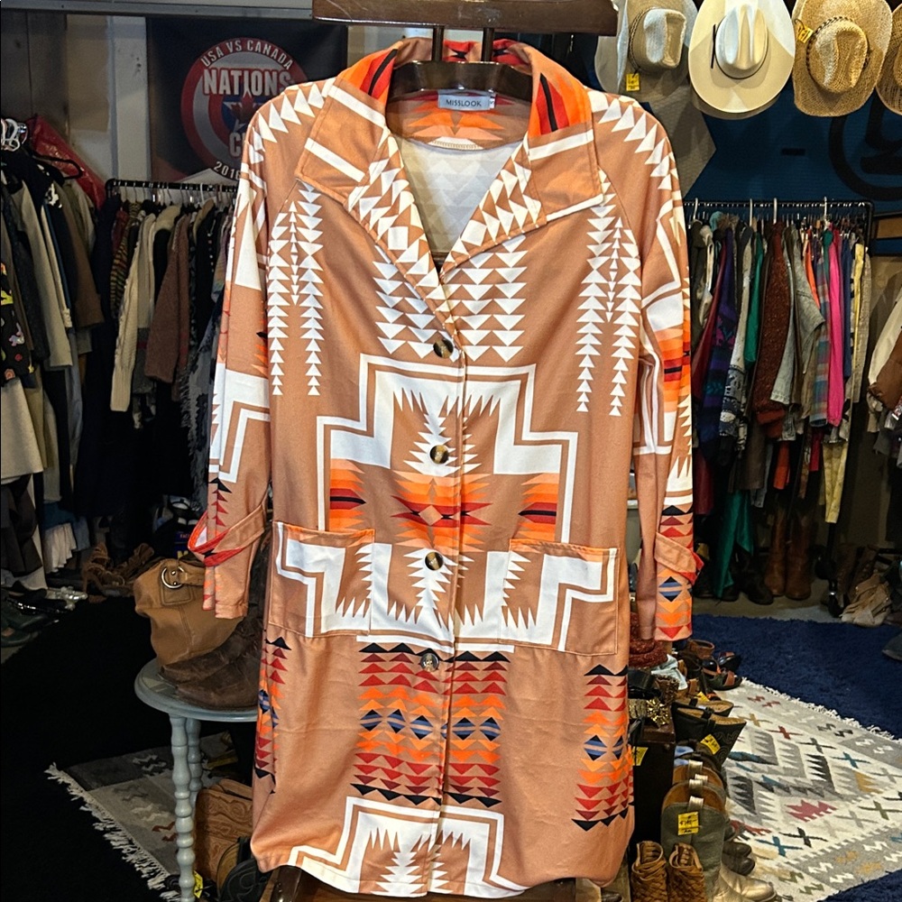 MISSLOOK Orange and Brown Aztec Jacket